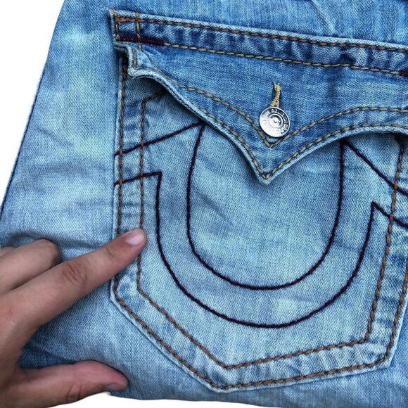 Rare True Religion Jeans Size 34 STRAIGHT BIG T Red Stitch Blue - Picture 10 of 11